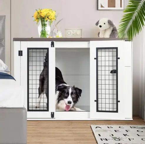 Dual-Door Wooden Dog Kennel